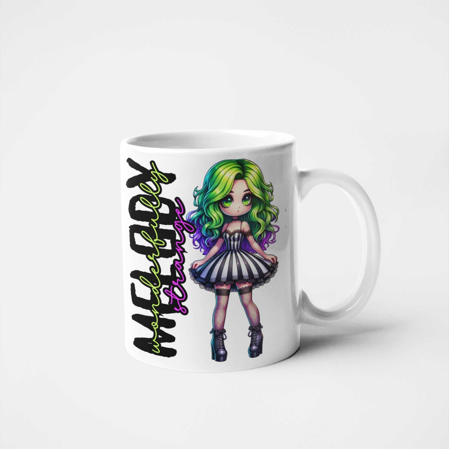 Wonderfully Strange Personalised Mug โ Alternative Gothic Anime Character Gift, Custom Name Goth Mug, Unique Coffee Mug, 11oz & 15oz Ceramic, 20oz Tumbler