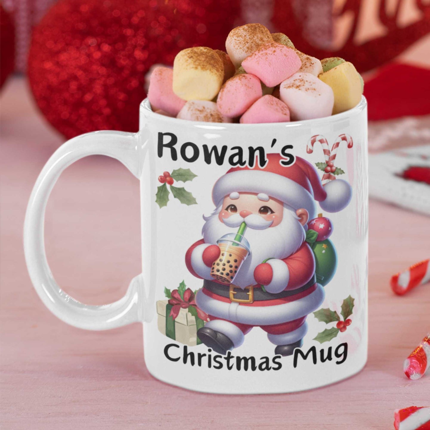 Personalised Santa Boba Tea Christmas Mug | Custom Name Christmas Gift | Fun Festive Mug for Teens & Young Adults | Christmas Stocking Filler