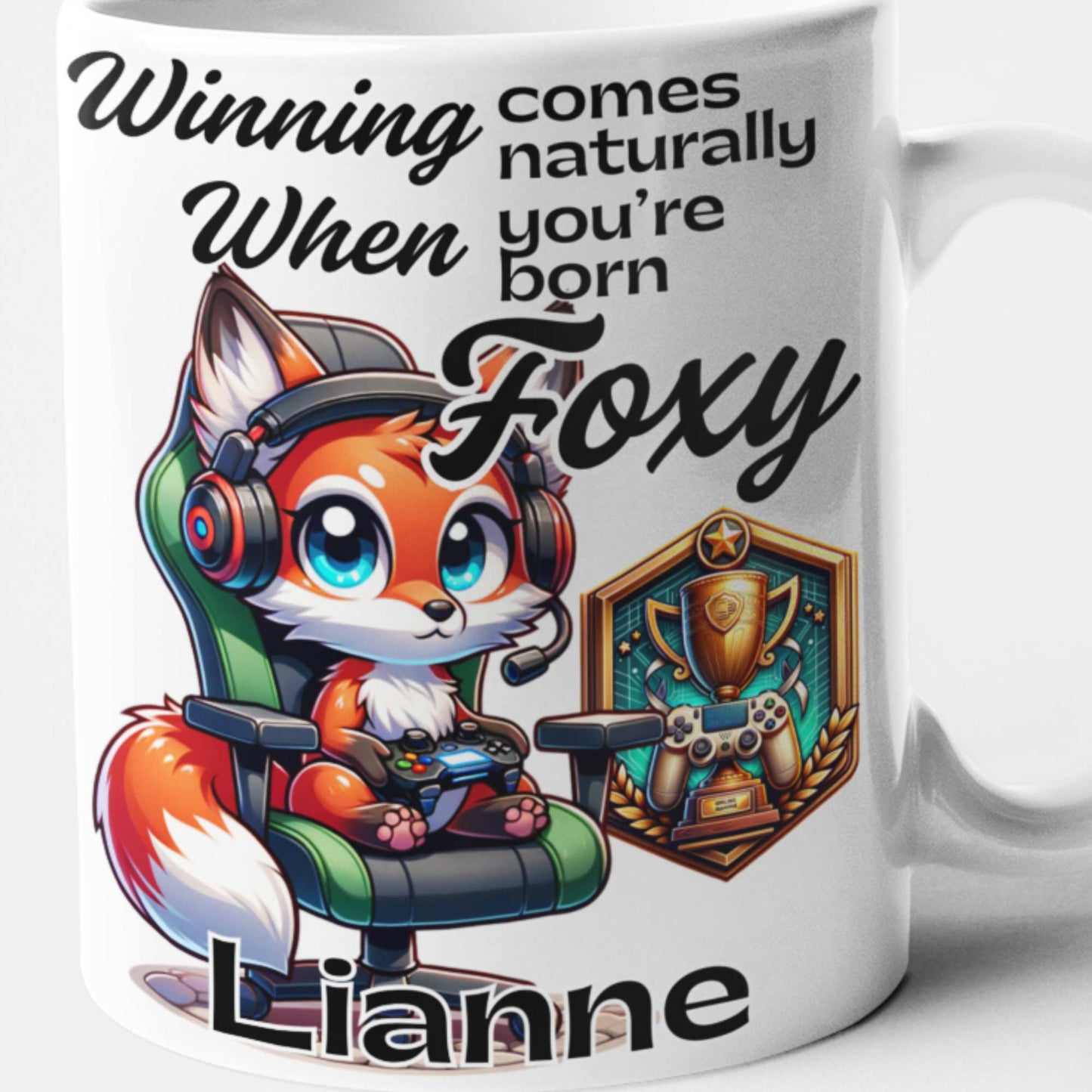 Winning Comes Naturally When You’re Born Foxy Personalised Fox Gamer Mug or Tumbler - Custom Handmade Gamer Gift | Perfect for Birthdays, Christmas, and Gaming Nights