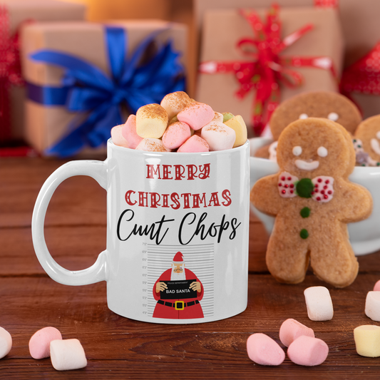 Rude Christmas mug with bad Santa