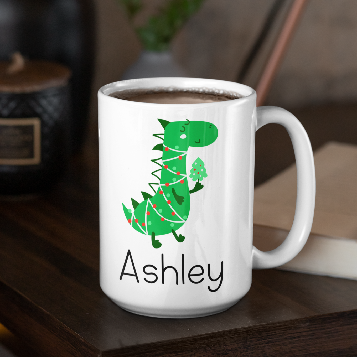 Dinosaur Christmas personalised mug