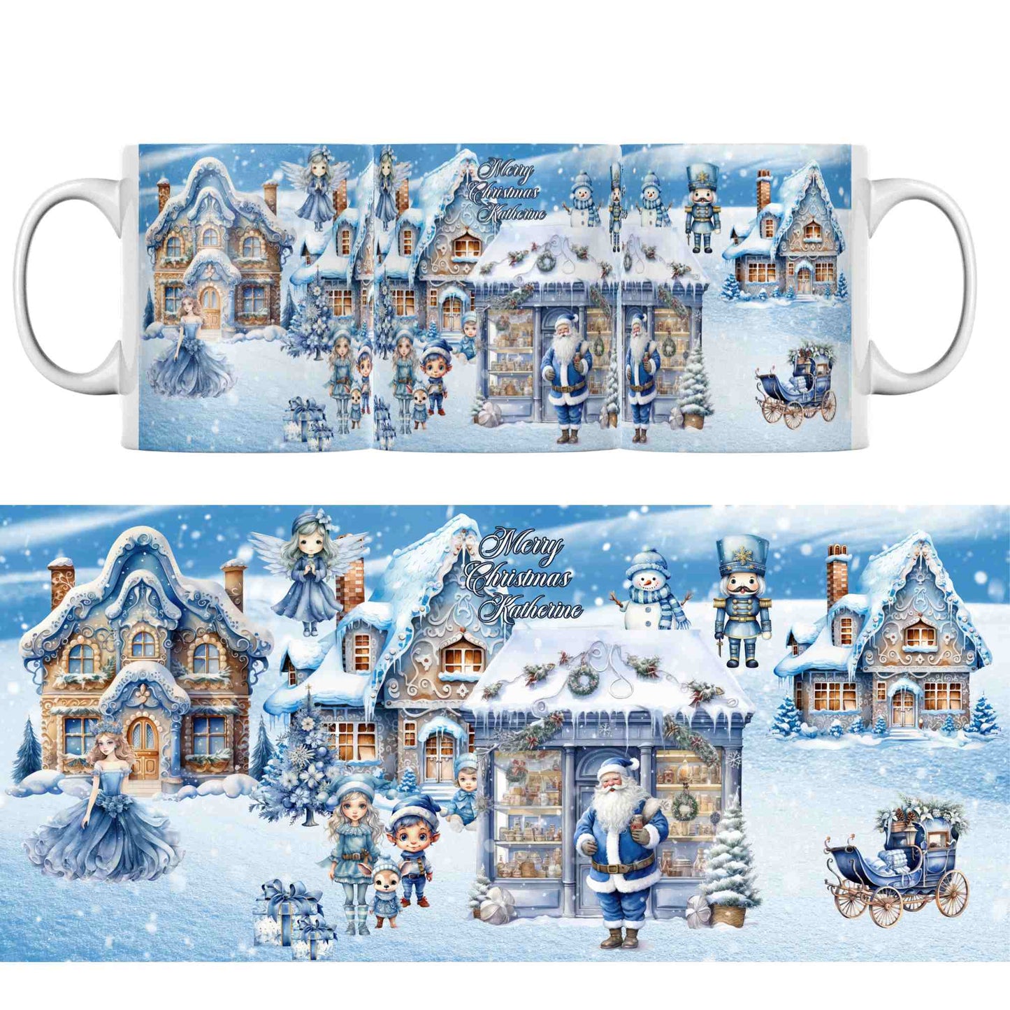 Blue Christmas scene personalised 11oz mug