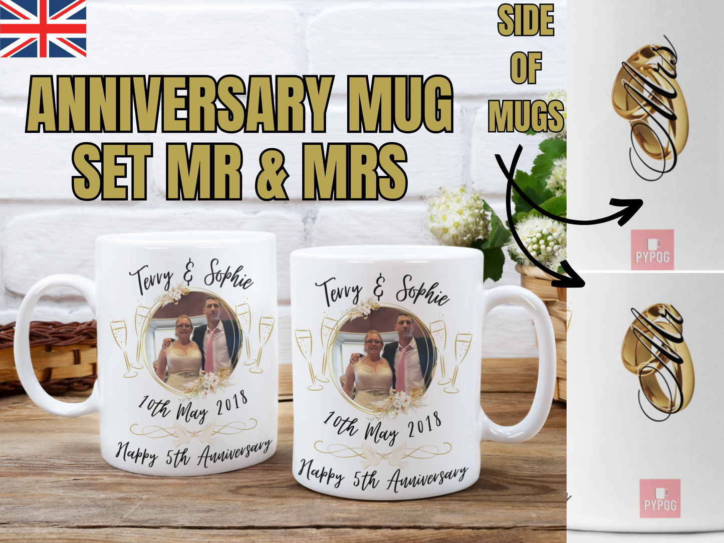 Custom photo anniversary pair of coffee mugs set