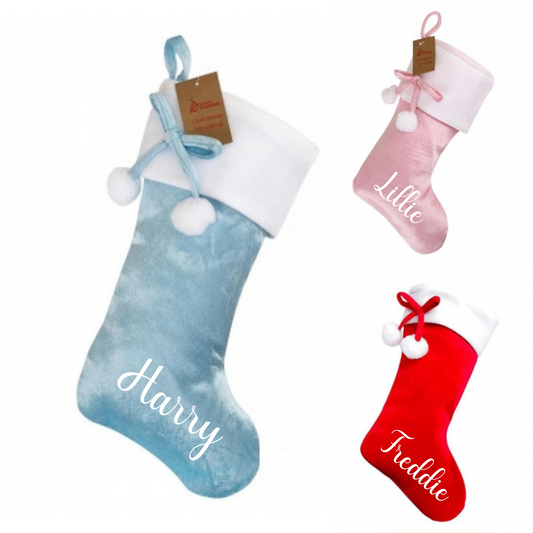 Personalised Christmas stocking red, blue or pink