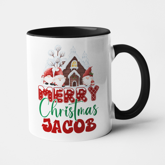 Personalised Christmas mug with gnomes