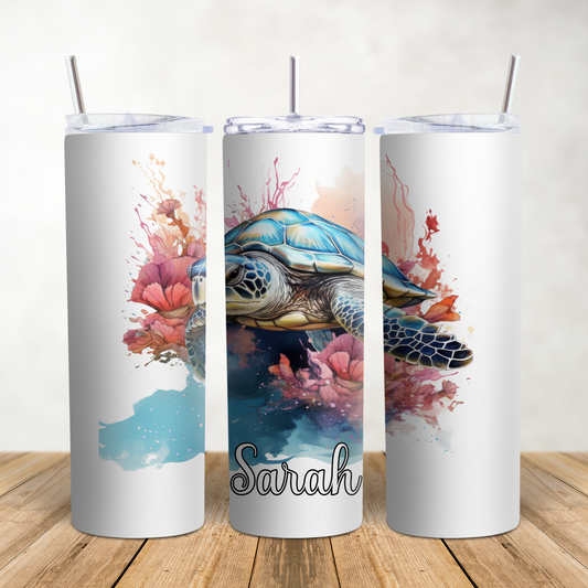 Sea turtles 20oz skinny tumbler personalised with any name
