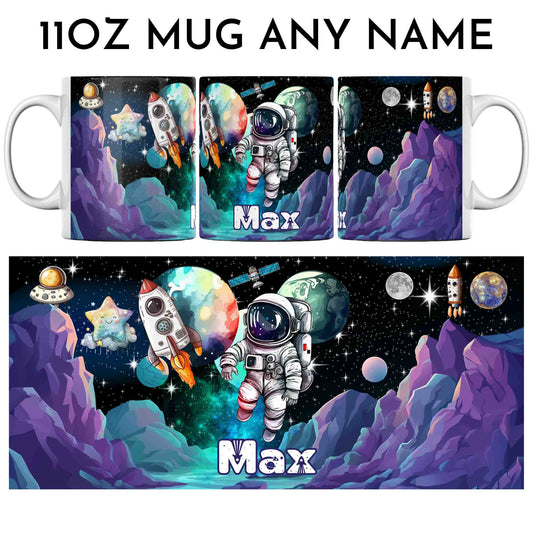 Space theme astronaut planets rockets 11oz mug with any name