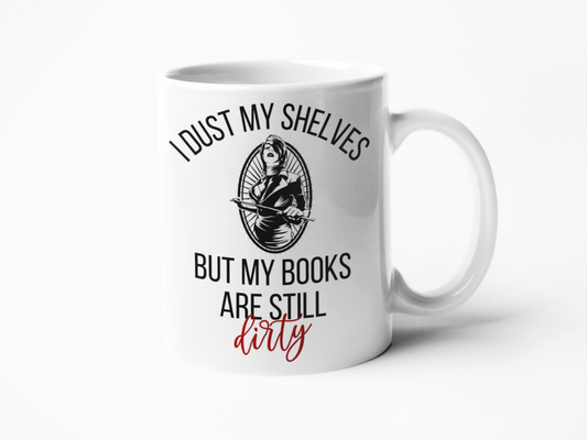 I dust my shelves but books are still dirty coffee mug