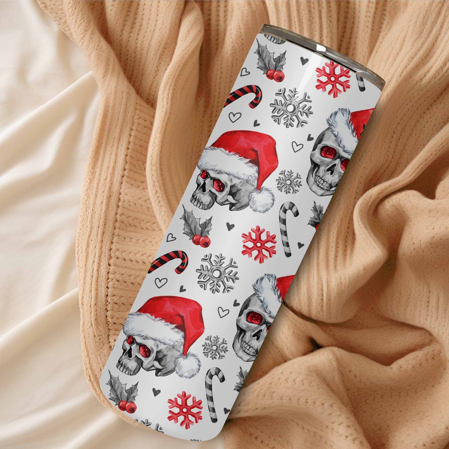 Christmas candy cane Skulls 20oz tumbler