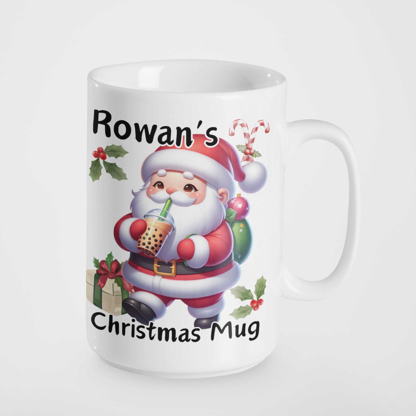 Personalised Santa Boba Tea Christmas Mug | Custom Name Christmas Gift | Fun Festive Mug for Teens & Young Adults | Christmas Stocking Filler