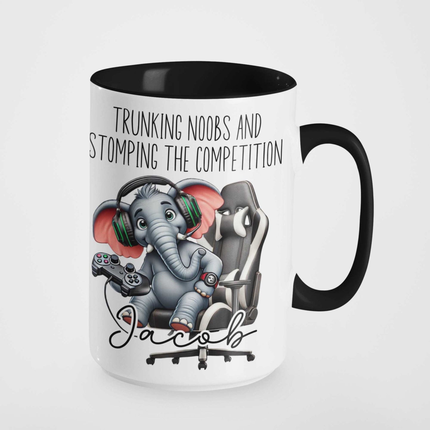 Trunking Noobs & Stomping the Competition Personalised Gamer Elephant Mug – Custom Name Gift for Gamers, Boys, Girls, Teens & Adults – Funny Gaming Mug for Birthdays & Christmas