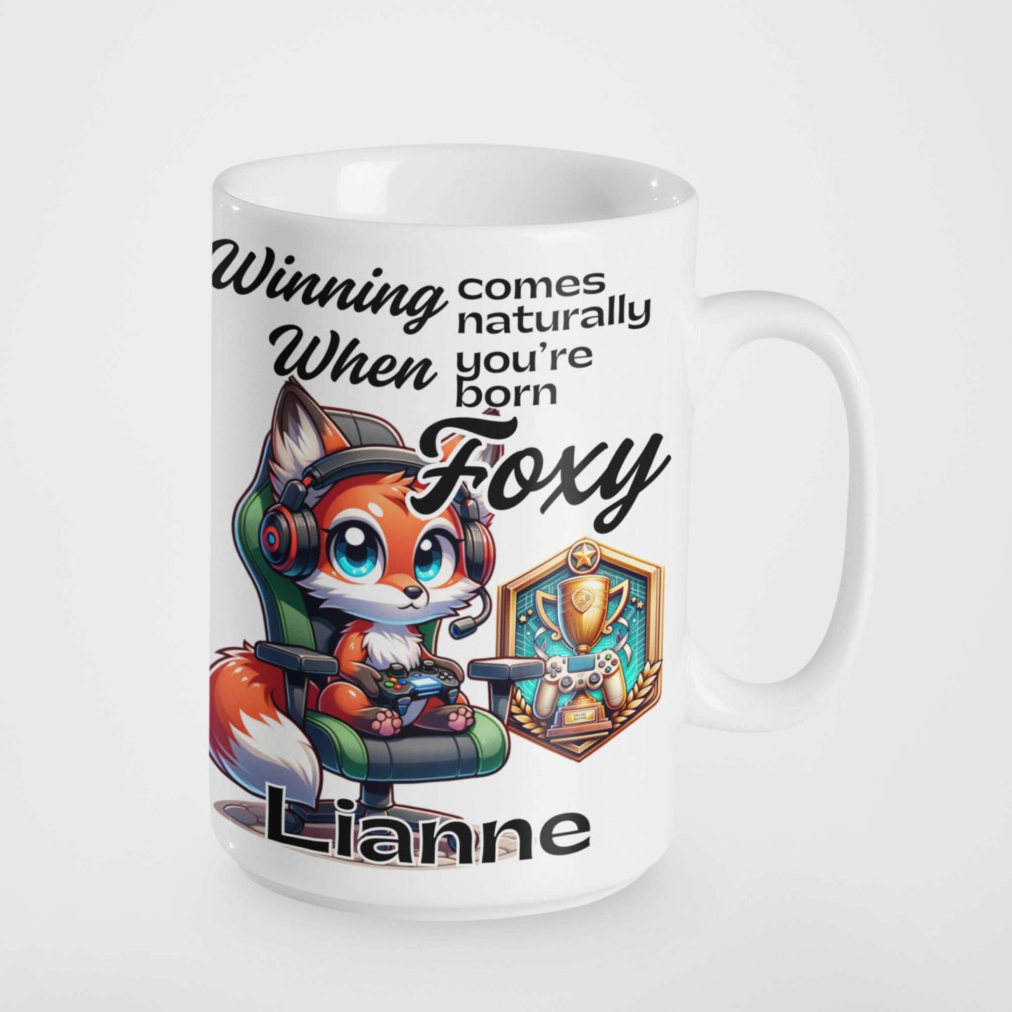 Winning Comes Naturally When You’re Born Foxy Personalised Fox Gamer Mug or Tumbler - Custom Handmade Gamer Gift | Perfect for Birthdays, Christmas, and Gaming Nights