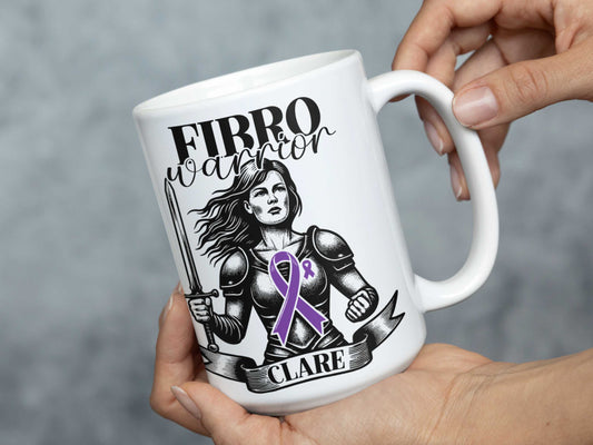 Fibro Warrior Personalised Mug - A Heartfelt Christmas, Mother's Day, Birthday Gift for Mum, Daughter, Sister, Nan, Auntie & Friends, Celebrating Strength and Awareness