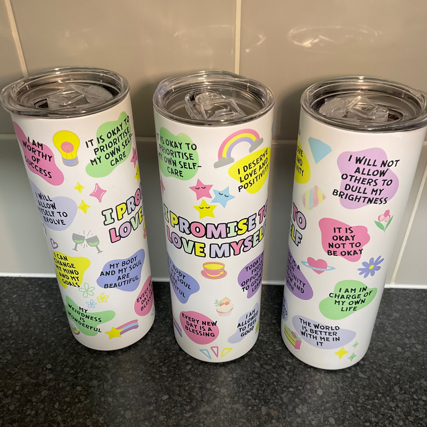 Positivity I promise to love myself 20oz skinny tumbler