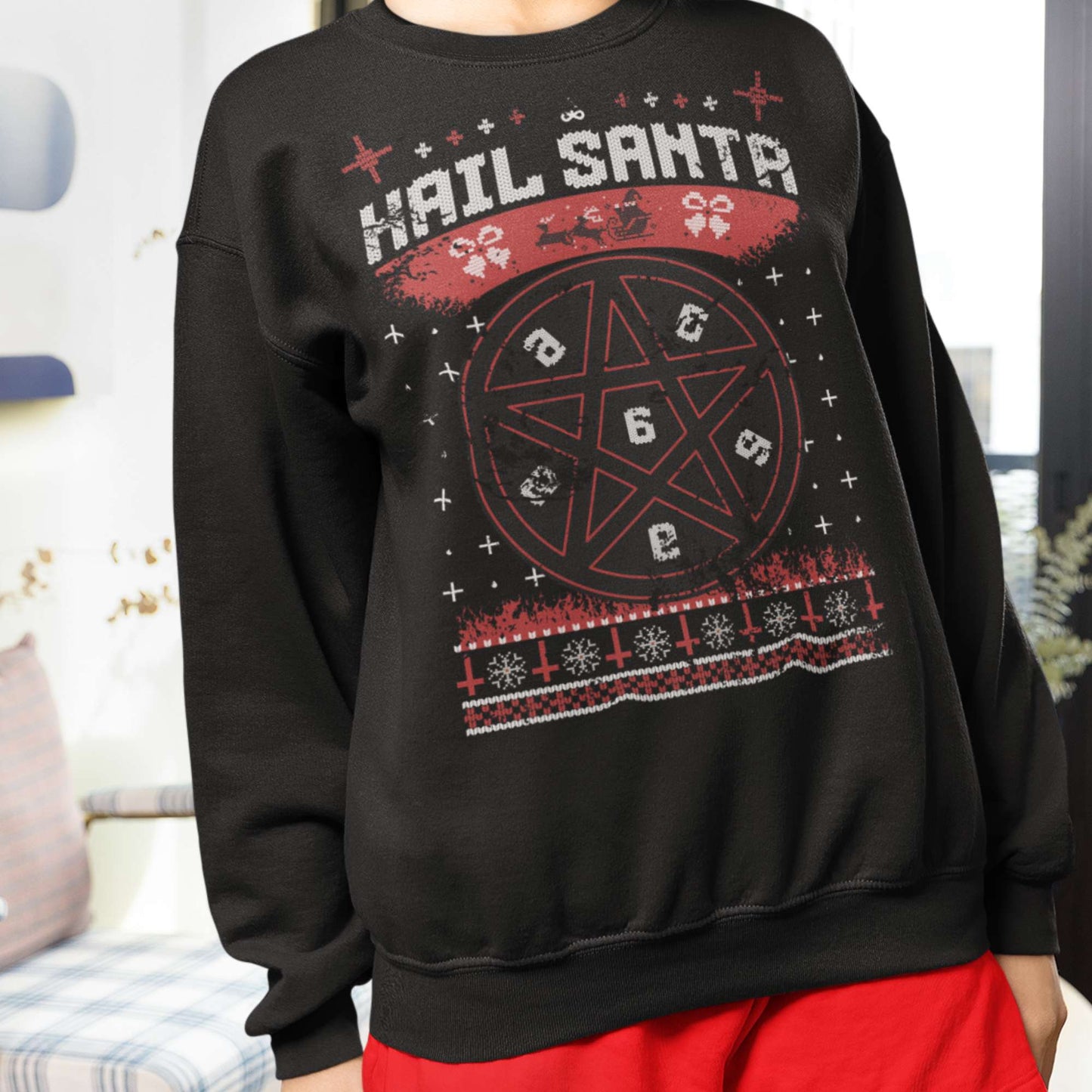 Hail Santa Festive Jumper - Holiday Office Party Essential, Cozy Cotton Blend, Black, S-5XL 🎄🎅"