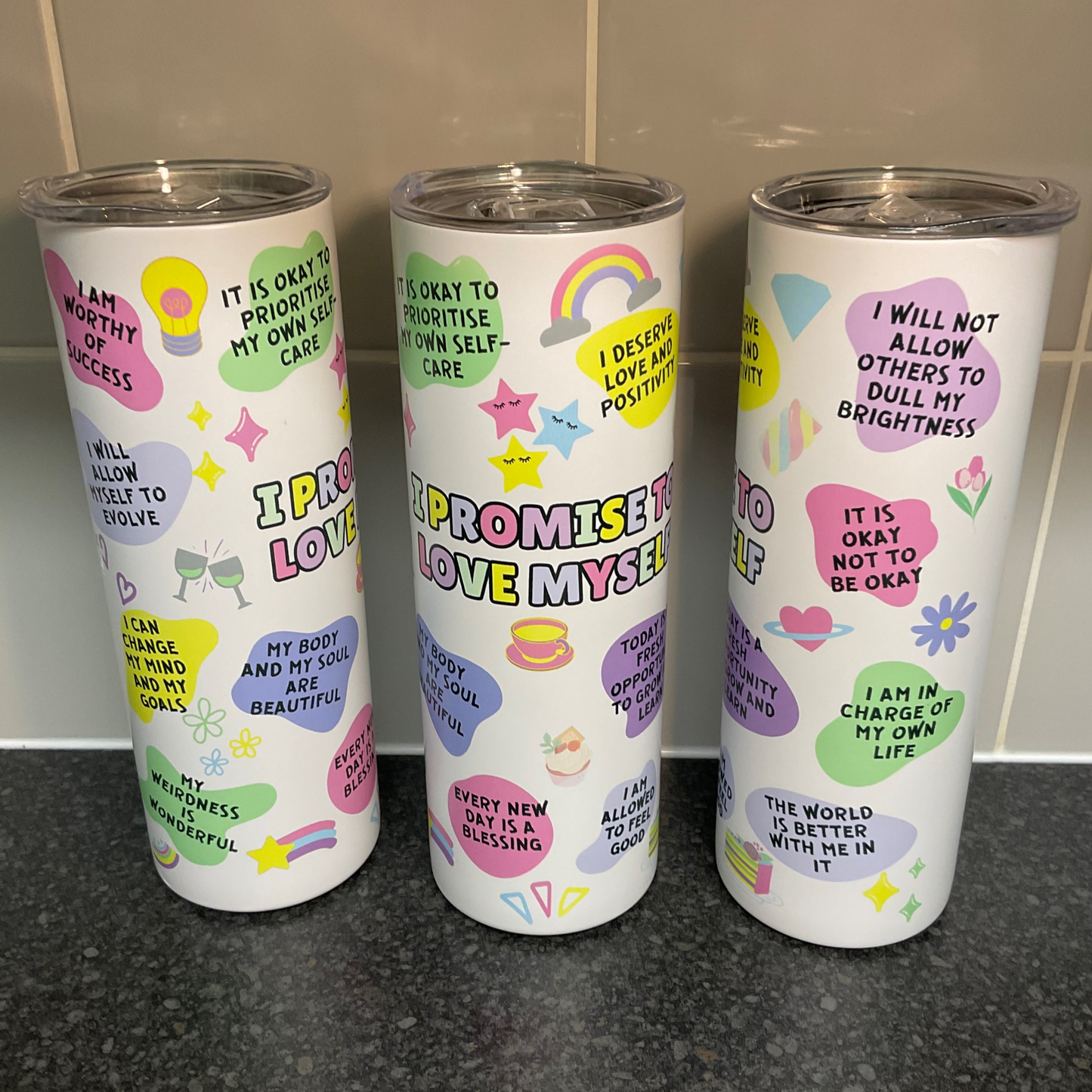 Positivity I promise to love myself 20oz skinny tumbler