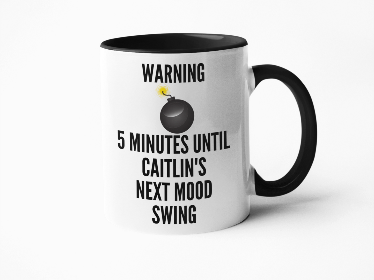 Personalised Rude Sweary Coffee Mug: '5 Minutes Until Next Mood Swing' Design - Available in 11oz & 15oz | Customisable, Microwave & Dishwasher Safe
