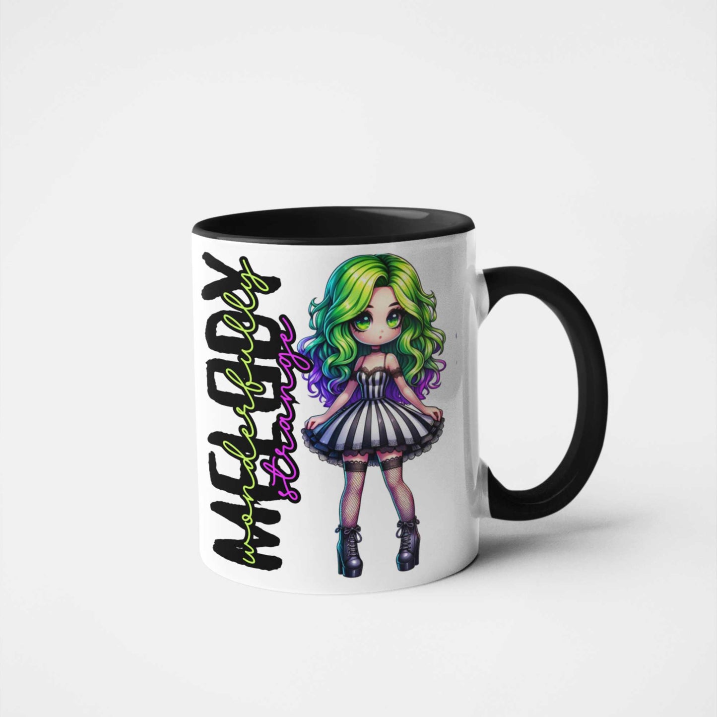 Wonderfully Strange Personalised Mug โ Alternative Gothic Anime Character Gift, Custom Name Goth Mug, Unique Coffee Mug, 11oz & 15oz Ceramic, 20oz Tumbler
