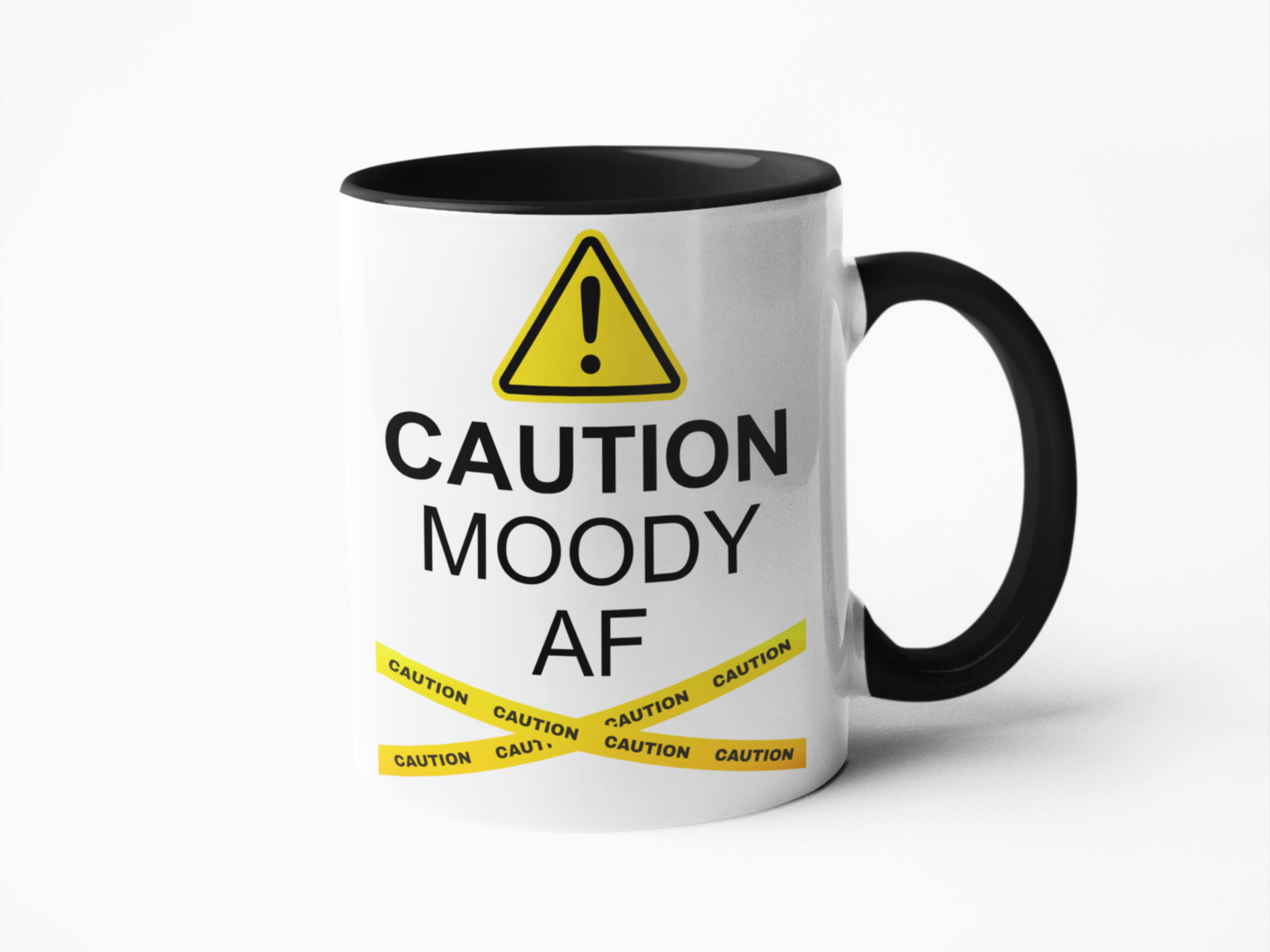 Caution moody af funny coffee mug