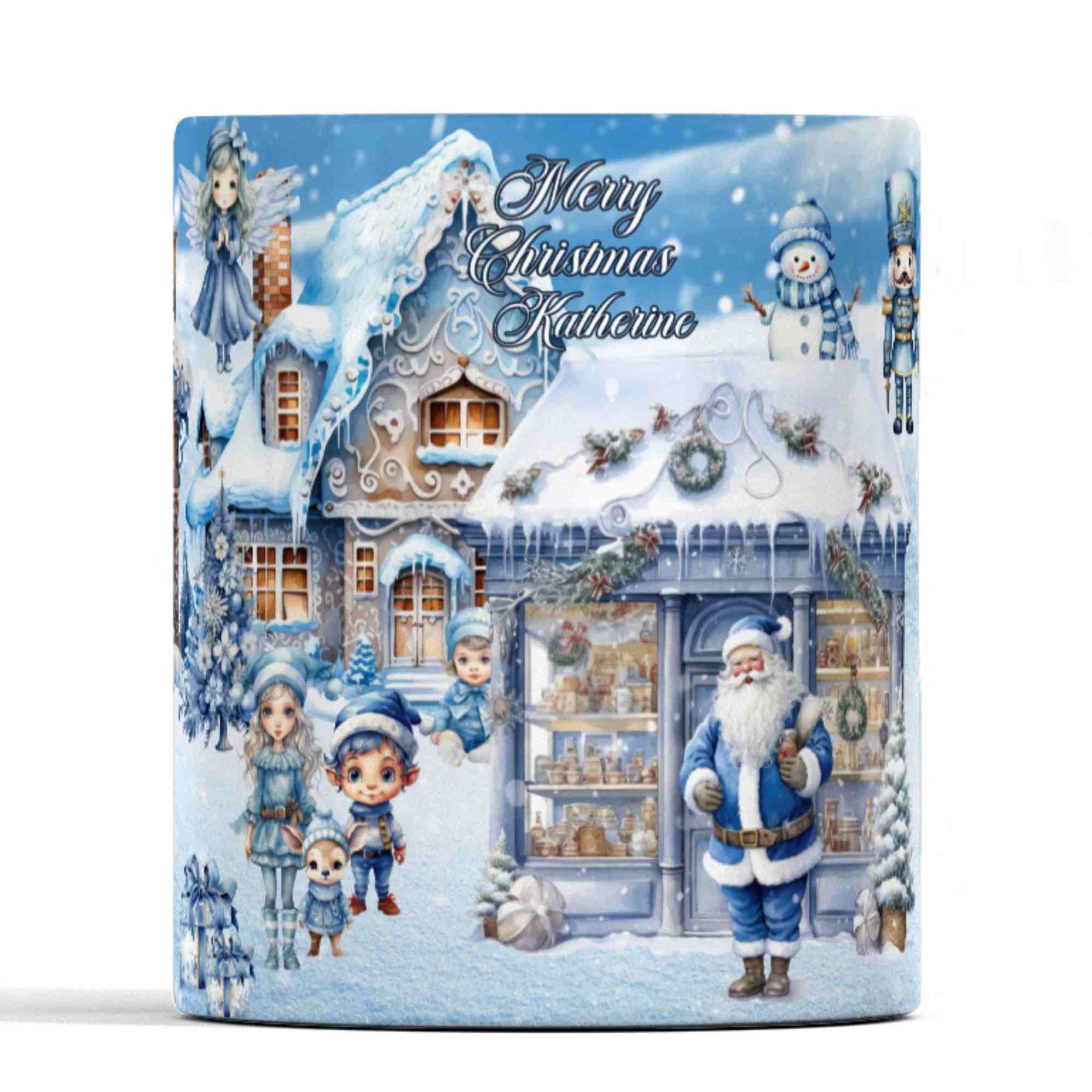 Blue Christmas scene personalised 11oz mug
