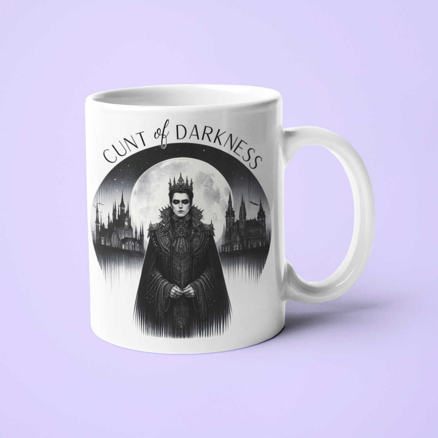 Cunt of Darkness Naughty Gothic Mug – Dark Fantasy Ceramic Coffee Cup, Funny Spooky Gift for Him, Witchy Home Décor
