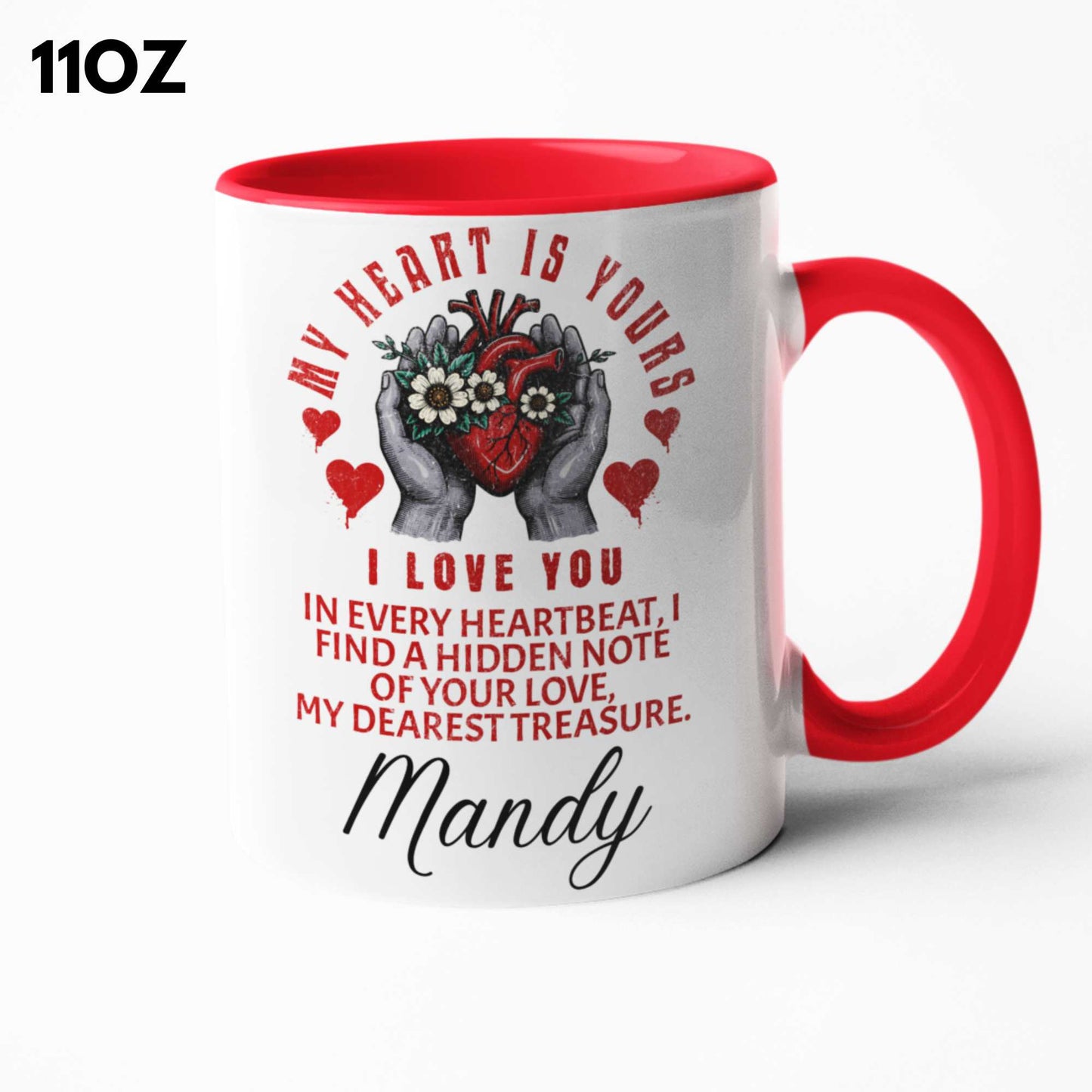 "My Heart is Yours - I Love You" Personalised Gift, Romantic Mug, Customisable Cup with Name, Love Note Mug