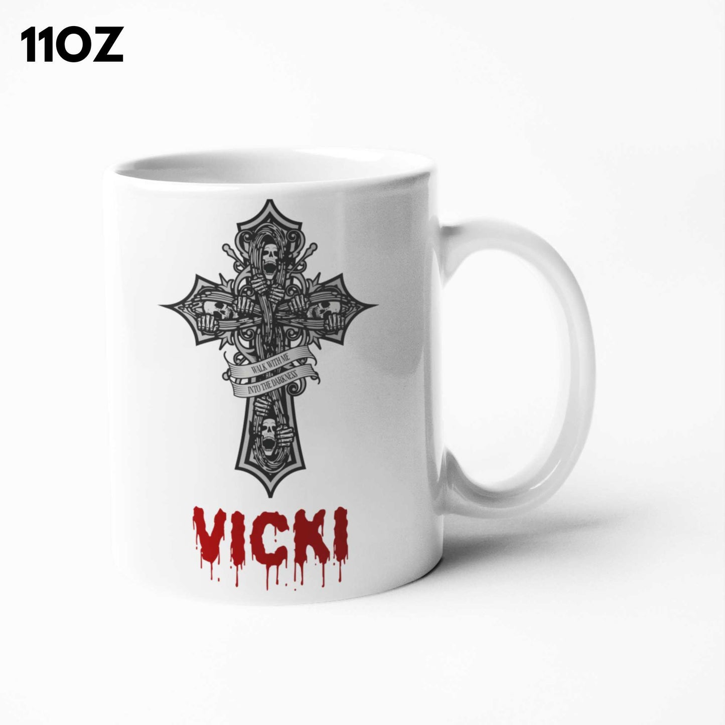 "Walk With Me Into The Darkness" Personalised Gothic Mug, Perfect Gift for Her, Unique Coffee Cup, Custom Name Mug