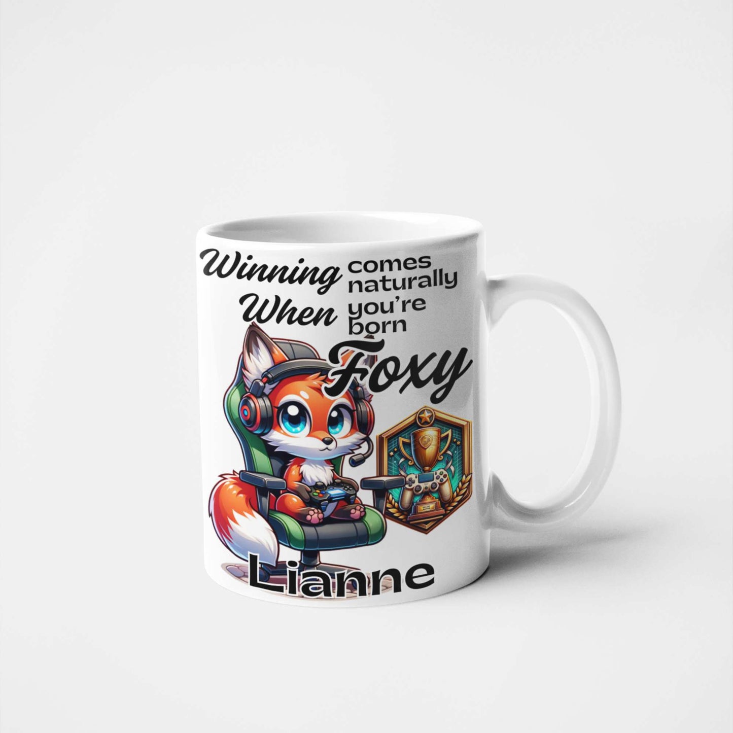 Winning Comes Naturally When You’re Born Foxy Personalised Fox Gamer Mug or Tumbler - Custom Handmade Gamer Gift | Perfect for Birthdays, Christmas, and Gaming Nights