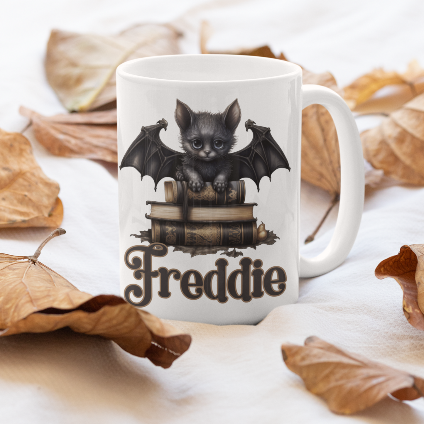 Cat-bat Halloween witchy gothic personalised coffee mug