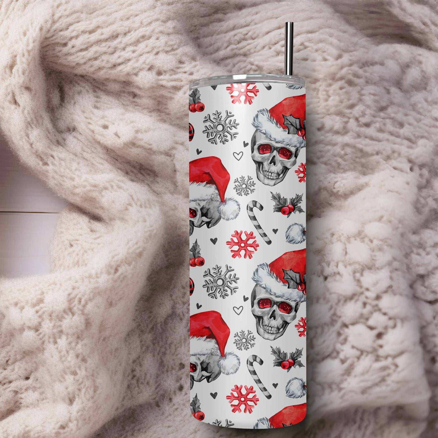Christmas candy cane Skulls 20oz tumbler