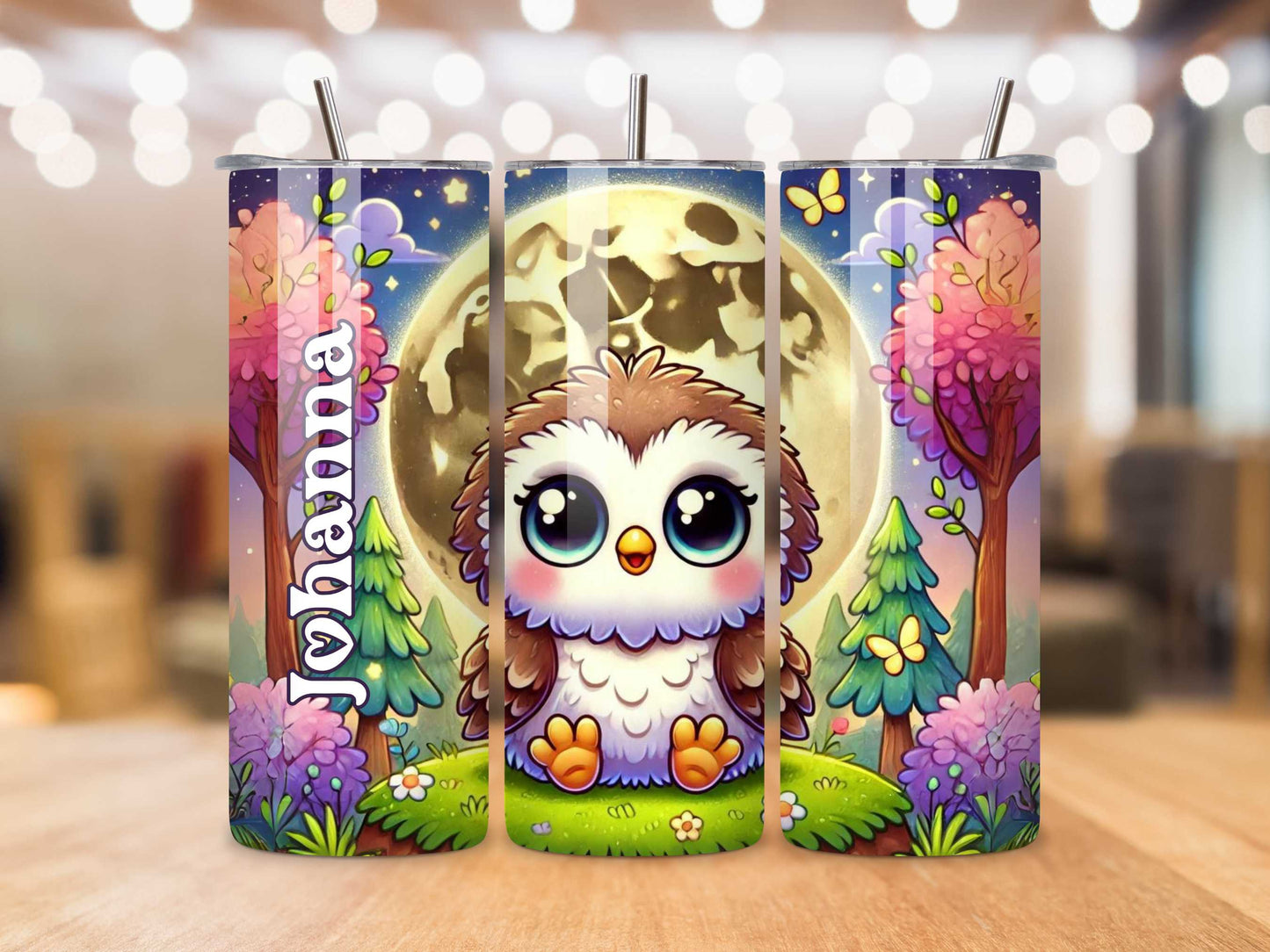 Owl Tumbler - 20oz Stainless Steel, Adorable Woodland Design, Custom Name Insulated Cup