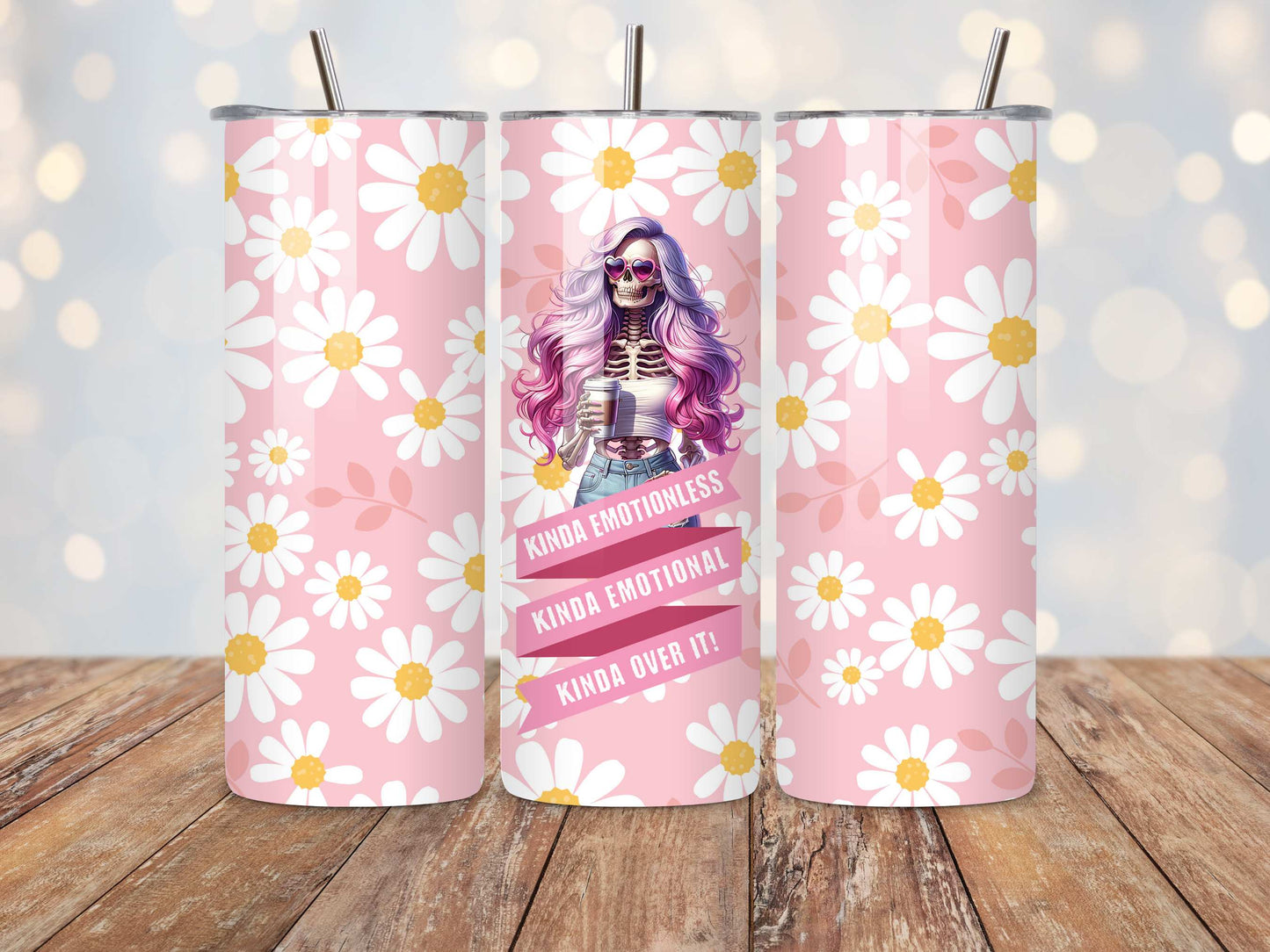 Kinda emotional kinda over it skull pastel colour tumbler