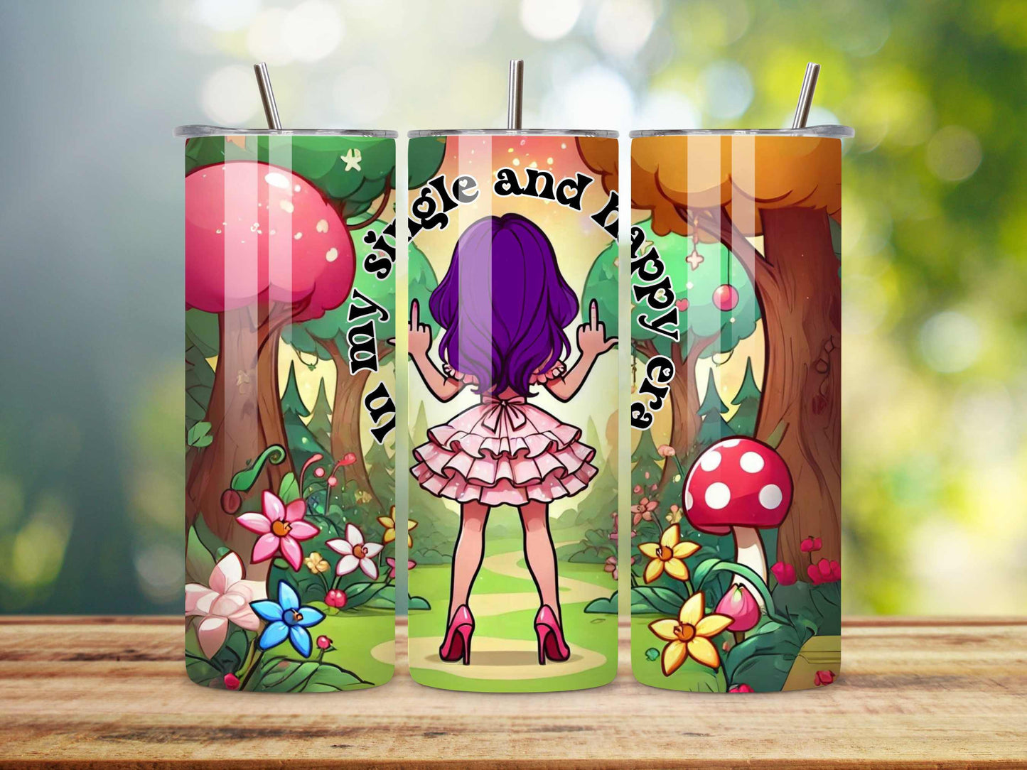 In My Single and Happy Era Funny 20oz Stainless Steel Tumbler - Double Middle Finger, Insulated Travel Mug with Reusable Straws