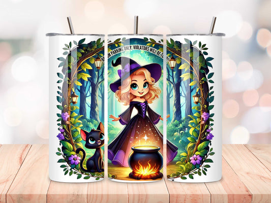 Witch & Cat Themed Stainless Steel Tumbler - Perfect for Halloween, Magic Lovers, Insulated Drinkware