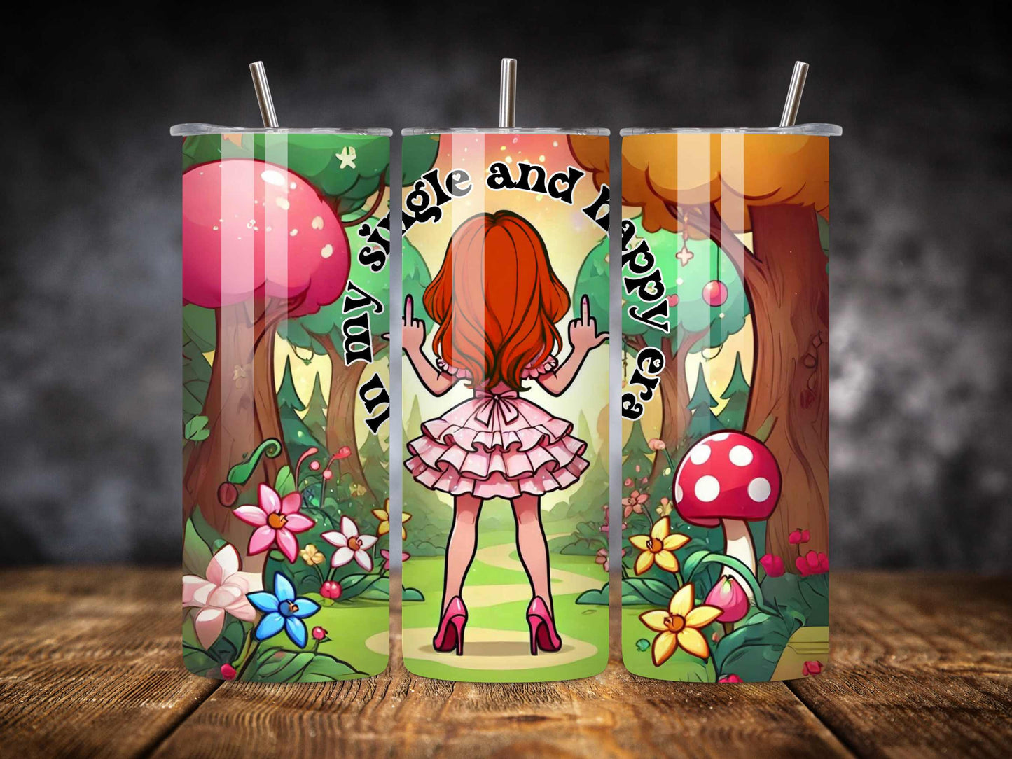 In My Single and Happy Era Funny 20oz Stainless Steel Tumbler - Double Middle Finger, Insulated Travel Mug with Reusable Straws