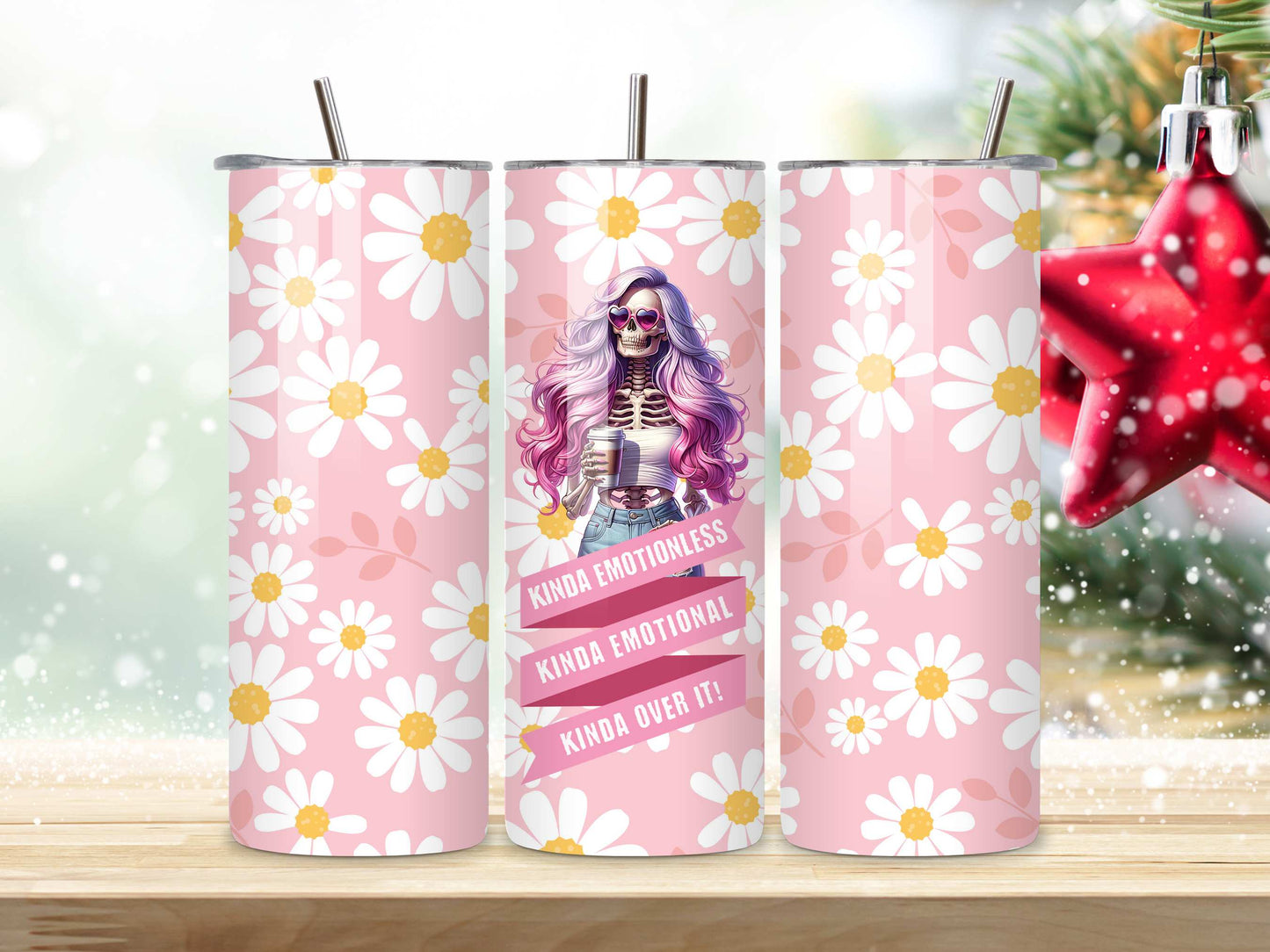 Kinda emotional kinda over it skull pastel colour tumbler