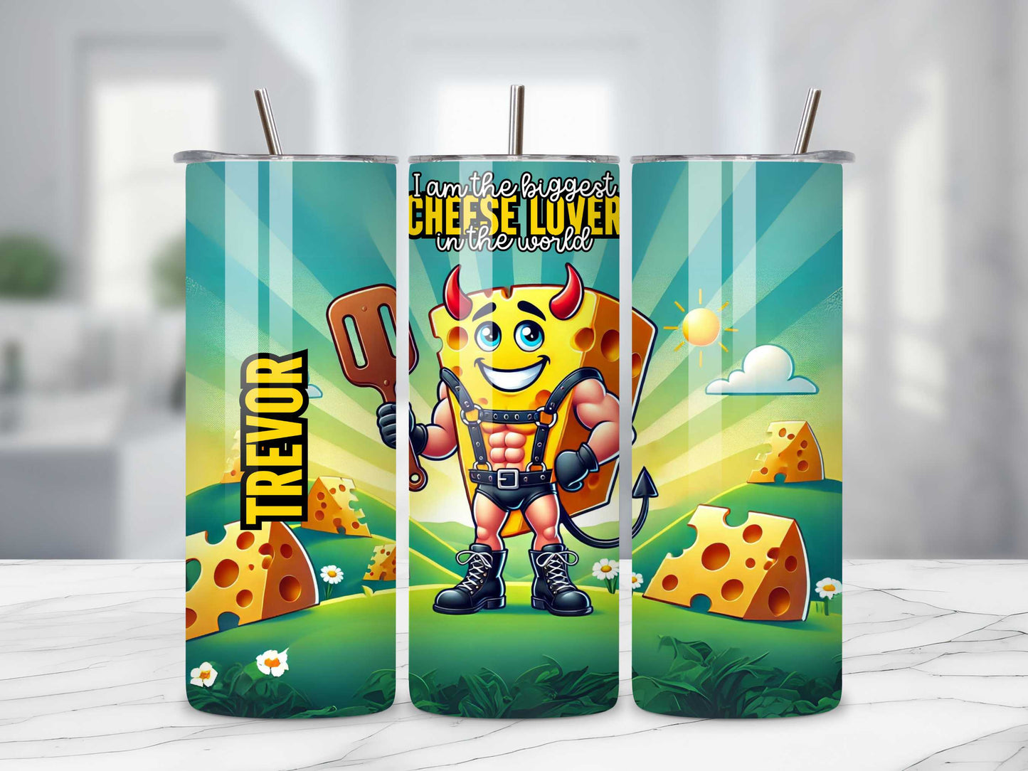 Personalised "I am the Biggest Cheese Lover in the World" Tumbler - Funny Customisable Stainless Steel Tumbler, Perfect Gift for Cheese Lovers