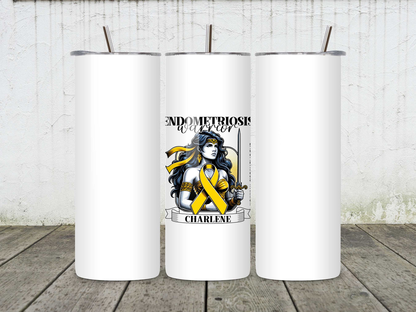 Endometriosis Warrior Personalised Mug or Tumbler | Custom Name Endo Awareness Gift | Inspirational Endometriosis Fighter Cup | Warrior Woman Collection