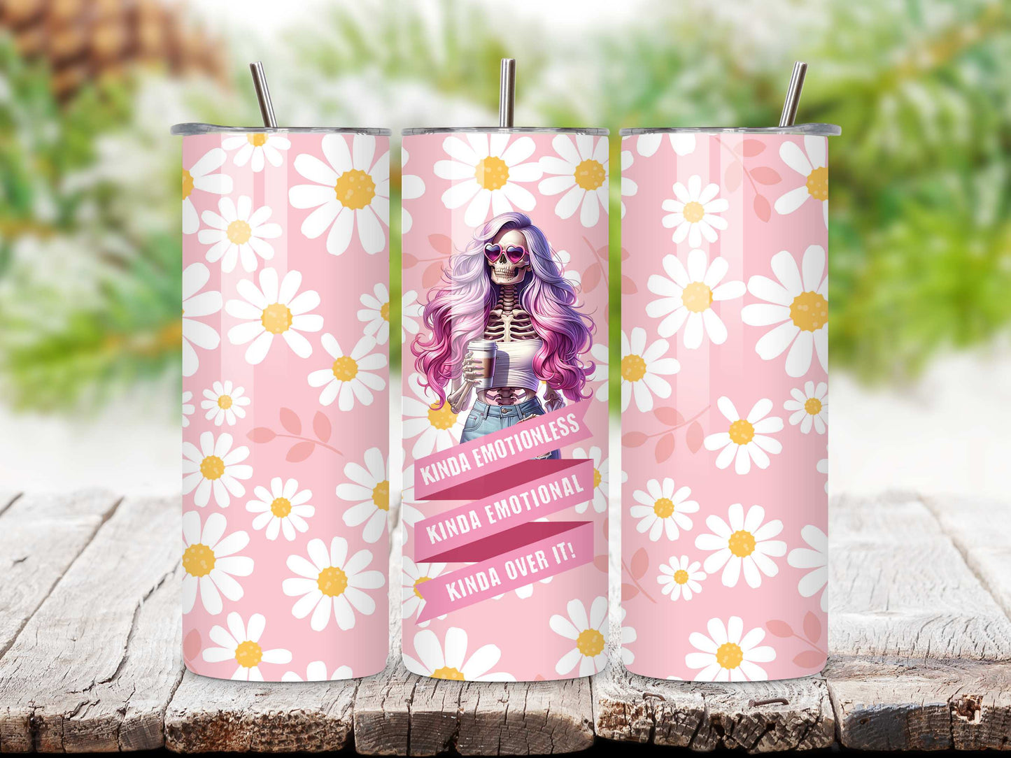 Kinda emotional kinda over it skull pastel colour tumbler