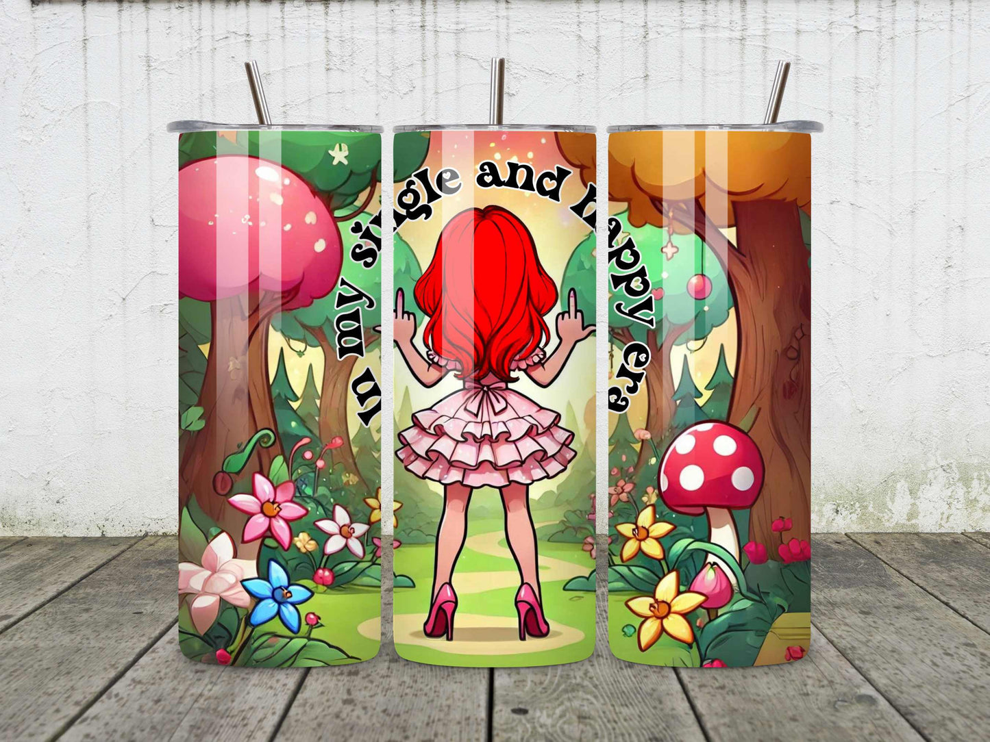 In My Single and Happy Era Funny 20oz Stainless Steel Tumbler - Double Middle Finger, Insulated Travel Mug with Reusable Straws