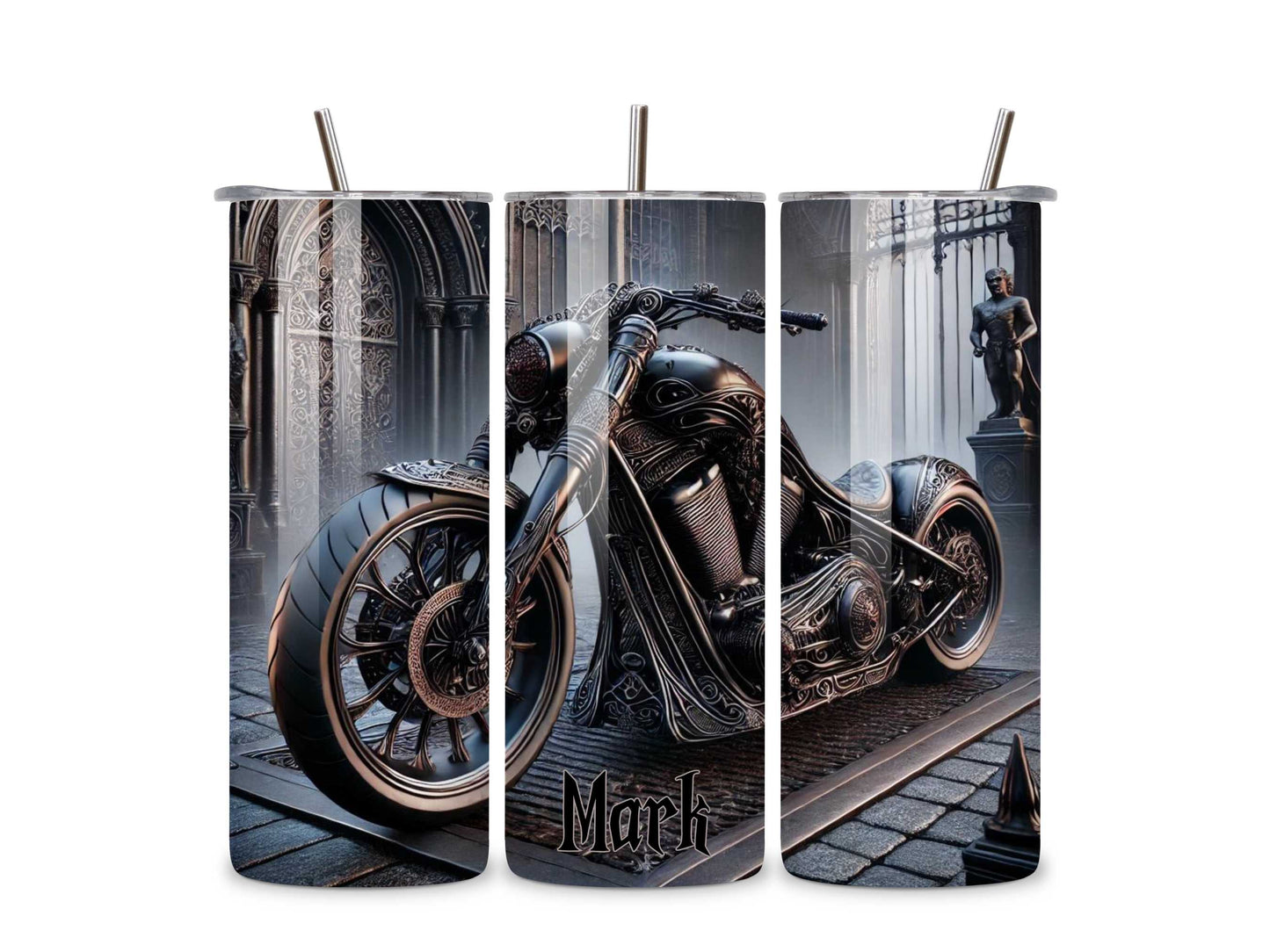 Gothic Motorcycle Stainless Steel Tumbler β Personalised Biker Gift