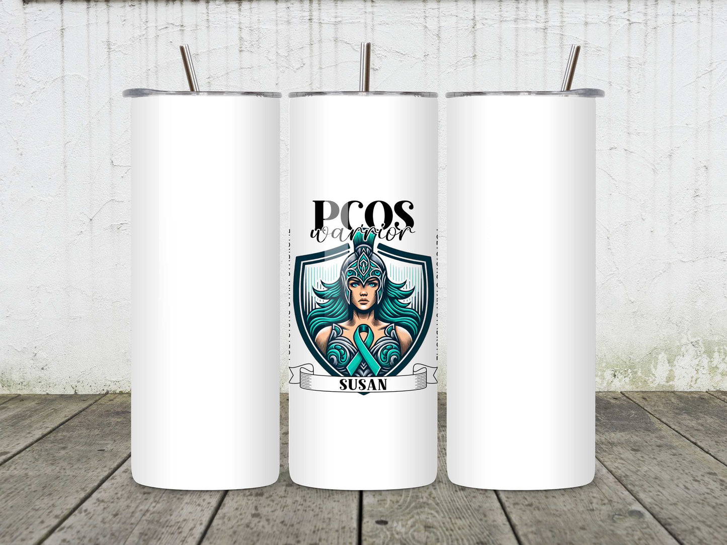 PCOS Warrior Personalised Mug or Tumbler | Custom Name PCOS Awareness Gift | Inspirational Polycystic Ovary Syndrome Fighter Cup | Warrior Woman Collection