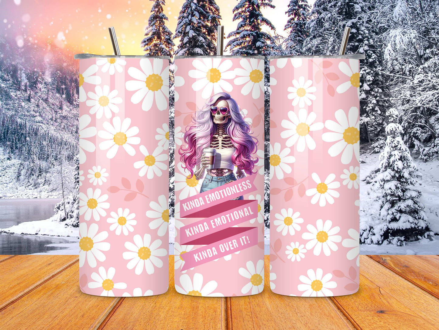 Kinda emotional kinda over it skull pastel colour tumbler
