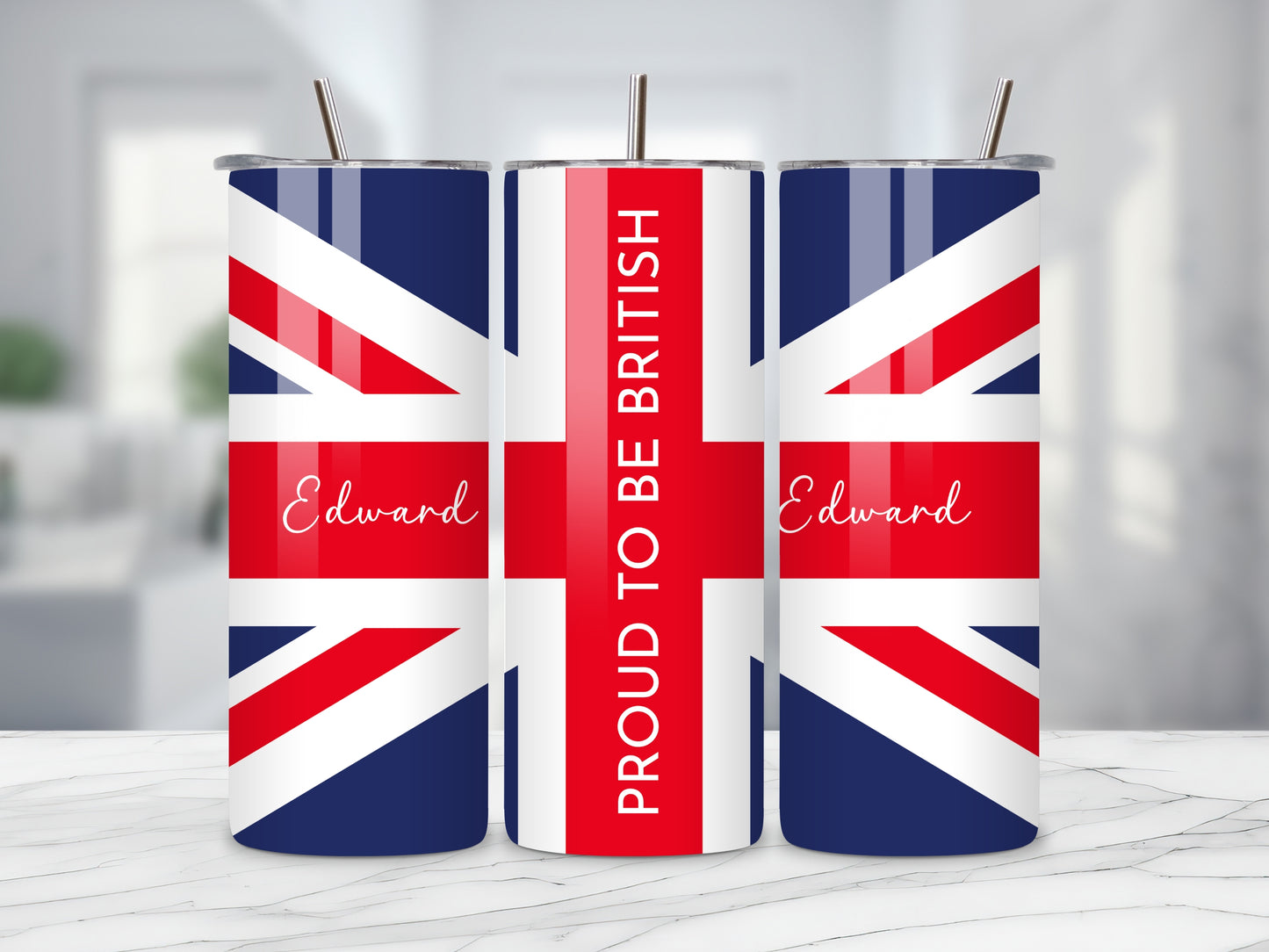 PROUD TO BE BRITISH Union Jack Tumbler β Personalised with ANY Name | Patriotic Gift | British Pride Present | Stainless Steel 20oz Travel Mug