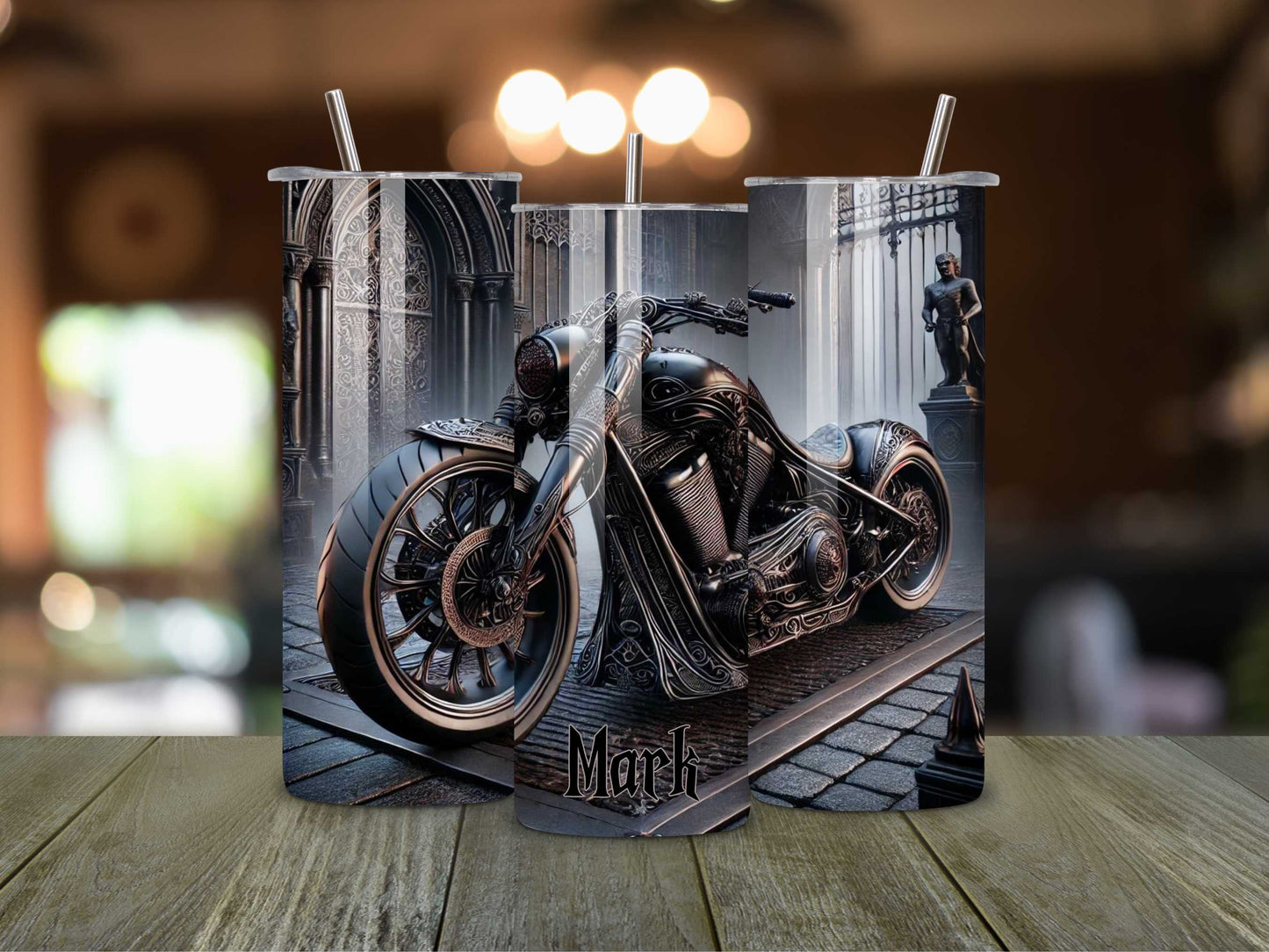 Gothic Motorcycle Stainless Steel Tumbler β Personalised Biker Gift