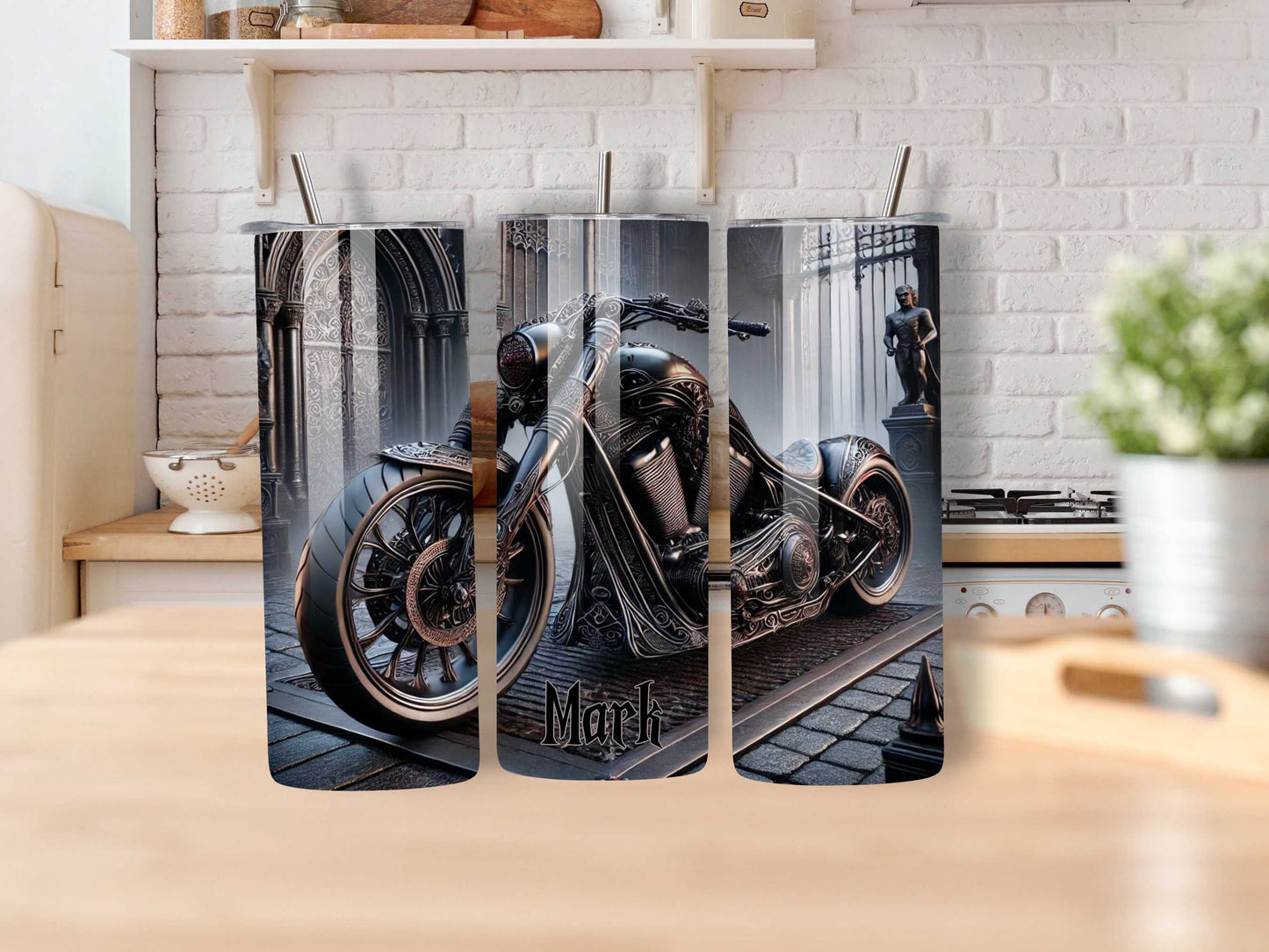 Gothic Motorcycle Stainless Steel Tumbler β Personalised Biker Gift