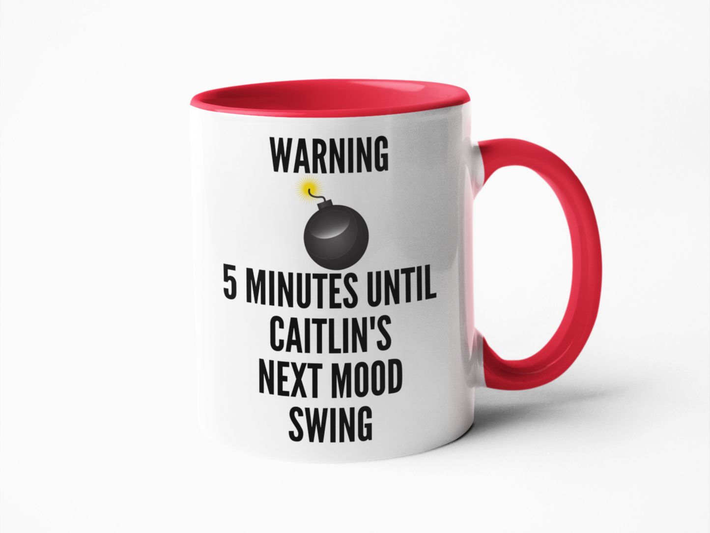Personalised Rude Sweary Coffee Mug: '5 Minutes Until Next Mood Swing' Design - Available in 11oz & 15oz | Customisable, Microwave & Dishwasher Safe