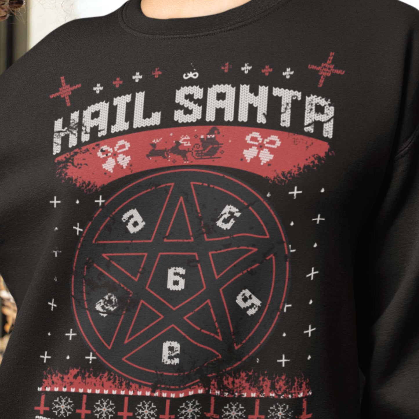 Hail Santa Festive Jumper - Holiday Office Party Essential, Cozy Cotton Blend, Black, S-5XL 🎄🎅"