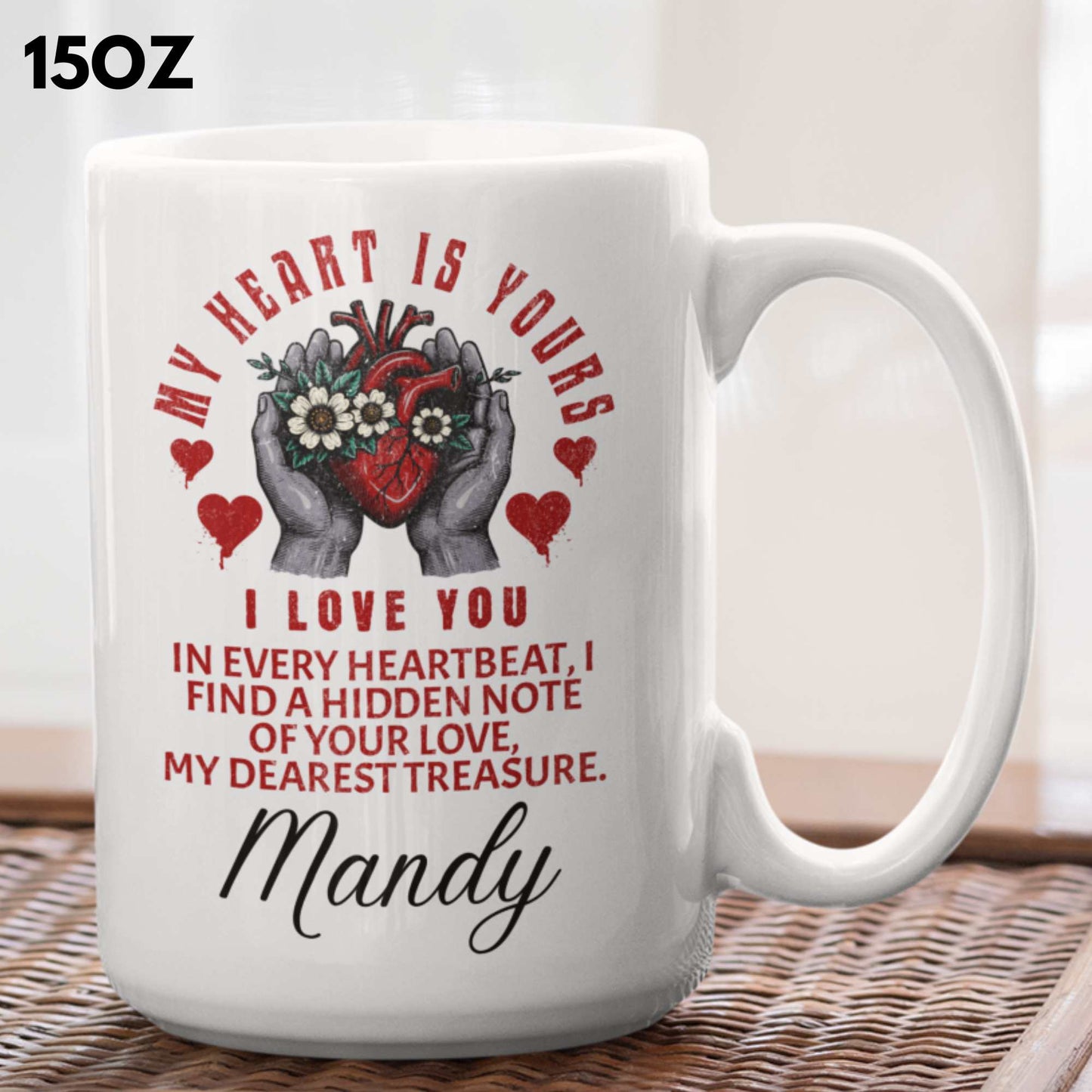 "My Heart is Yours - I Love You" Personalised Gift, Romantic Mug, Customisable Cup with Name, Love Note Mug