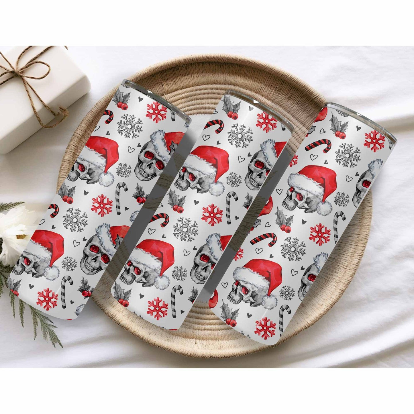 Christmas candy cane Skulls 20oz tumbler